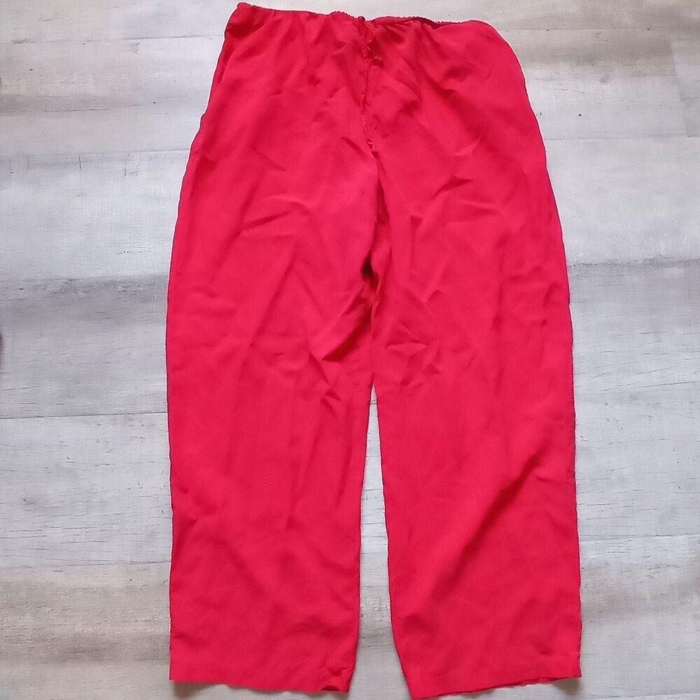 Josephine Chaus Petite Large Red 100% Silk Wide Leg Pull-On Pants